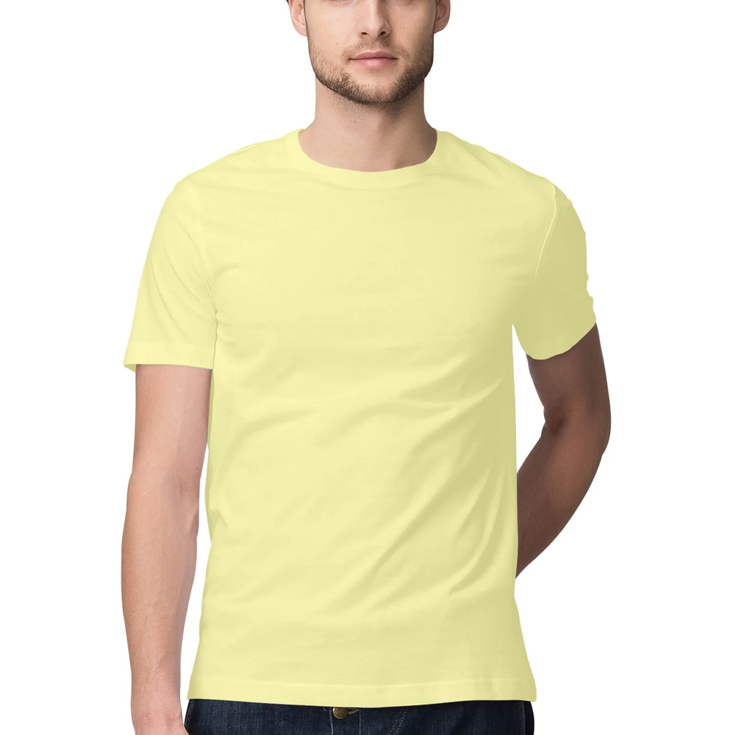 Butter Yellow Mens Round Neck T-shirt