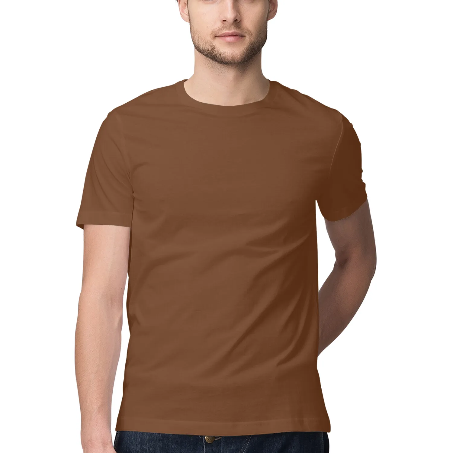 Coffee Brown Mens Round Neck T-shirt