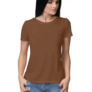 Women’s Round Neck T-shirt | Relaxed Fit Pure Cotton T-shirt - Coffee Brown
