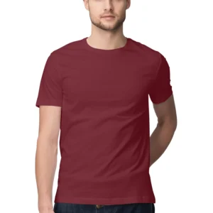 Maroon Grey Mens Round Neck T-shirt