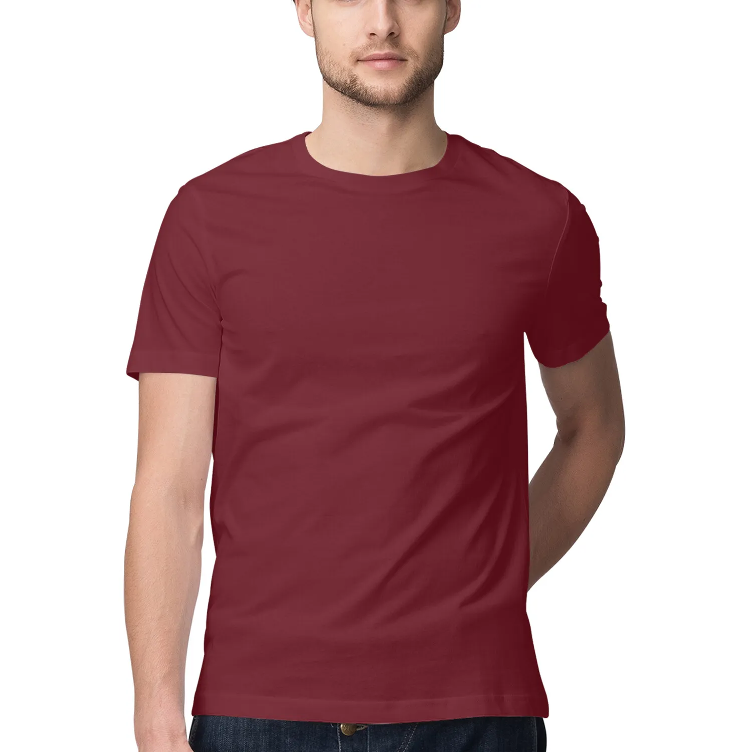 Maroon Grey Mens Round Neck T-shirt