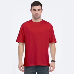 Oversized T-shirts | Collar Tshirts | Half Sleeves | Plain-Regular Fit - Red