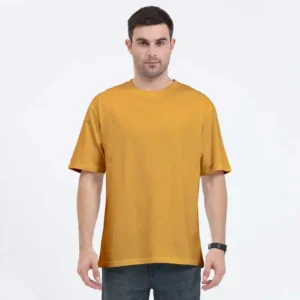 Oversized T-shirts | Collar Tshirts | Half Sleeves | Plain-Regular Fit - Golden Yellow