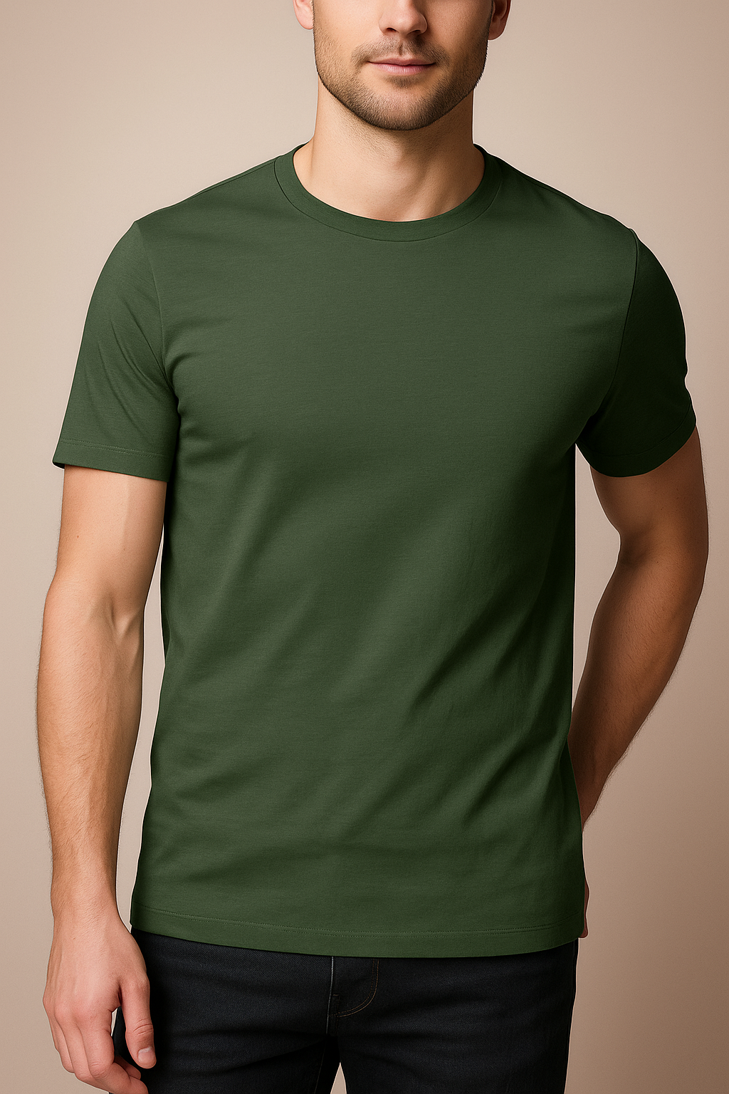 Olive Green Mens Round Neck T-shirt