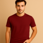 Maroon Grey Mens Round Neck T-shirt