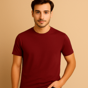 Maroon Grey Mens Round Neck T-shirt