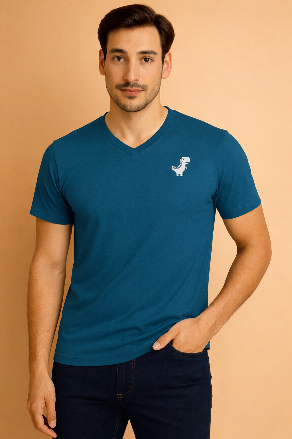 V Neck T-shirts | Collar Tshirts | Half Sleeves | Plain-Regular Fit - Navy Blue