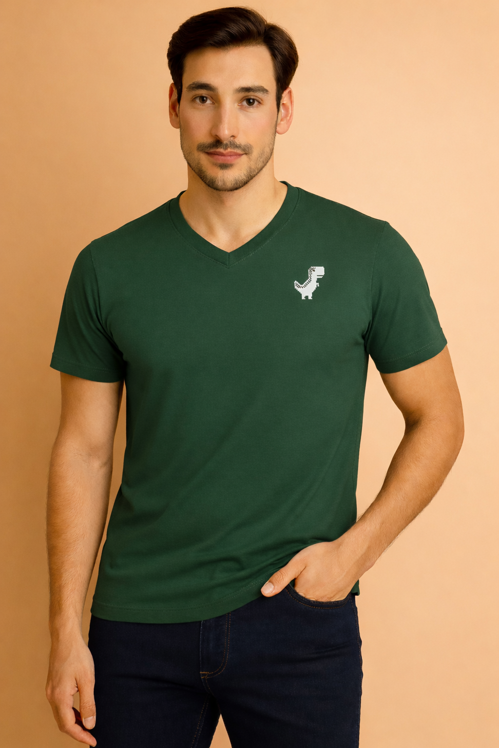 V Neck T-shirts | Collar Tshirts | Half Sleeves | Plain-Regular Fit - Olive Green