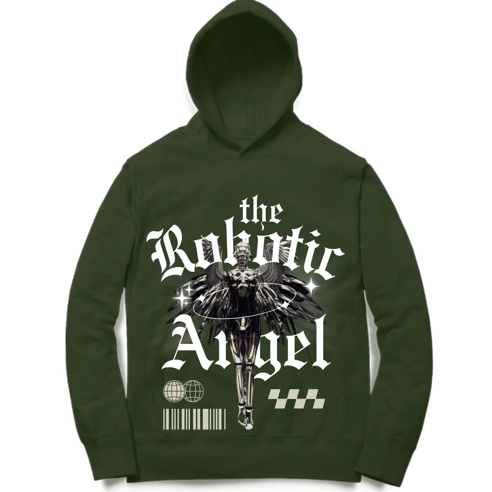 Printed Angel Green Hoodie for Men – Winter Casual Wear