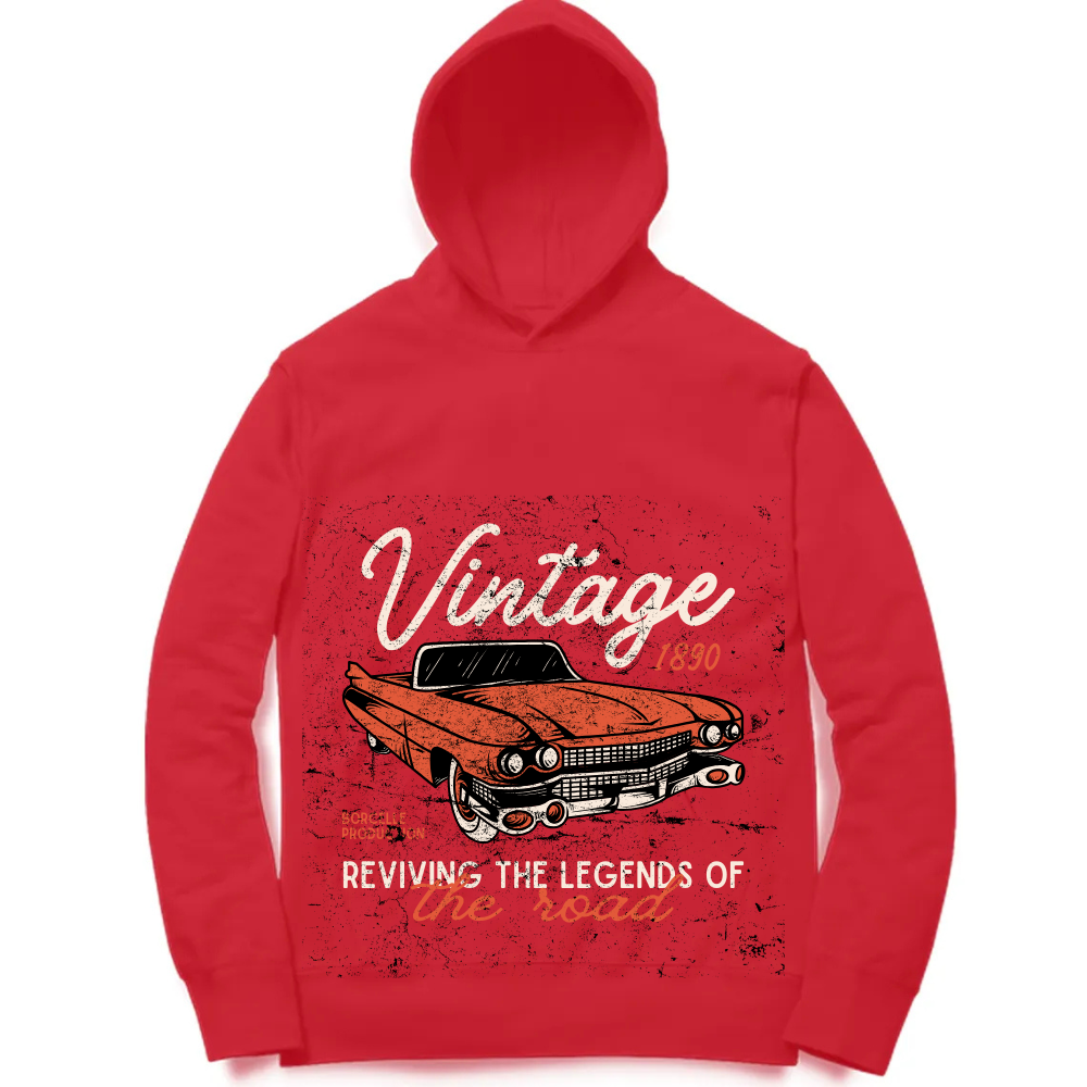 Printed Vintage Red Hoodie for Men – Winter Casual Wear