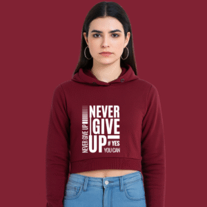 Printed Maroon Crop Hoodie